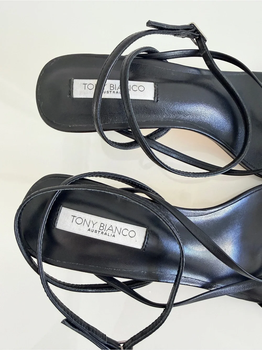 Tony Bianco Avi Black Nappa Leather Square Toe Strappy Sandal